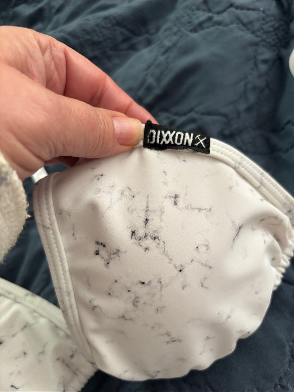 DIXXON White Marble-Print String Triangle Bikini - Picture 2 of 5